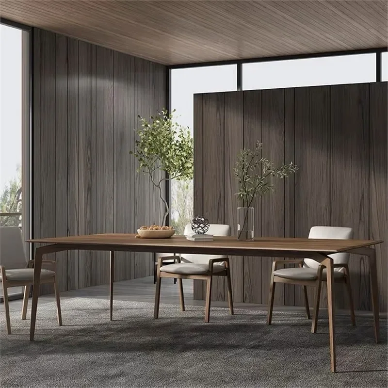 Nordic all solid wood black walnut dining table rectangular log dining table Italian minimalist conference table workbench