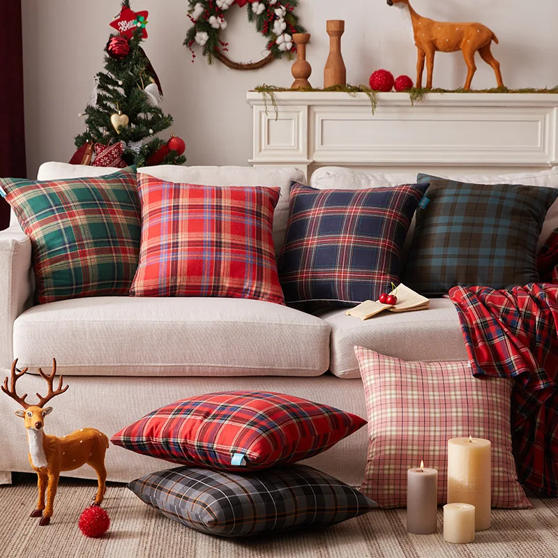 

Throw Pillow Cover Christmas Plaid Decorative Red&Green for Scottish Tartan Cushion Case Farmhouse Buffalo Plaid Xmas Home Decor