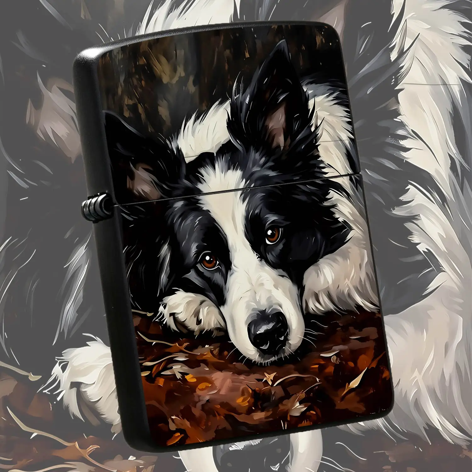 Creative Oil Painting Style Border Collie Pattern Lighter, Aesthetic Artistic Portable Daily Item, Exquisite Unique Practical Gift For Family And Friends, Suitable For Outdoor Activities Home Office And Various Daily Occ A Humorou And Inter