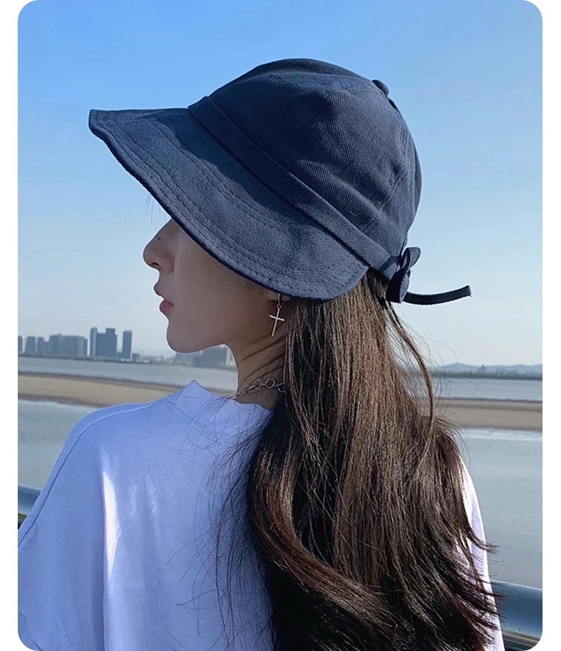 Wide Brim Summer Outdoor Hat Women Foldable Beach Fisherman Sunhat Adjustable UV Protection Bucket Caps Ponytail Panama Cap