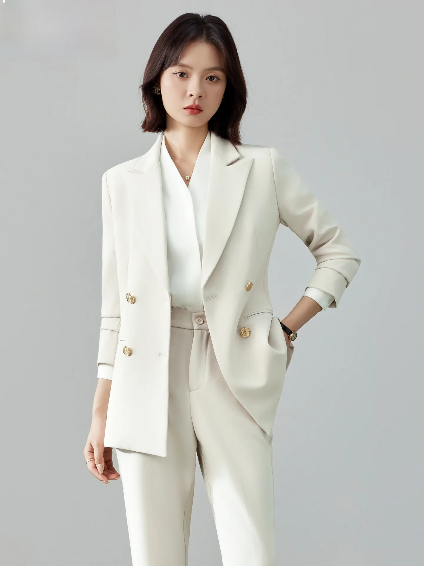 

White Professional Suit Set for Women New 2026 Elegant Career Interview Office University Graduate Career Formal Outerwear