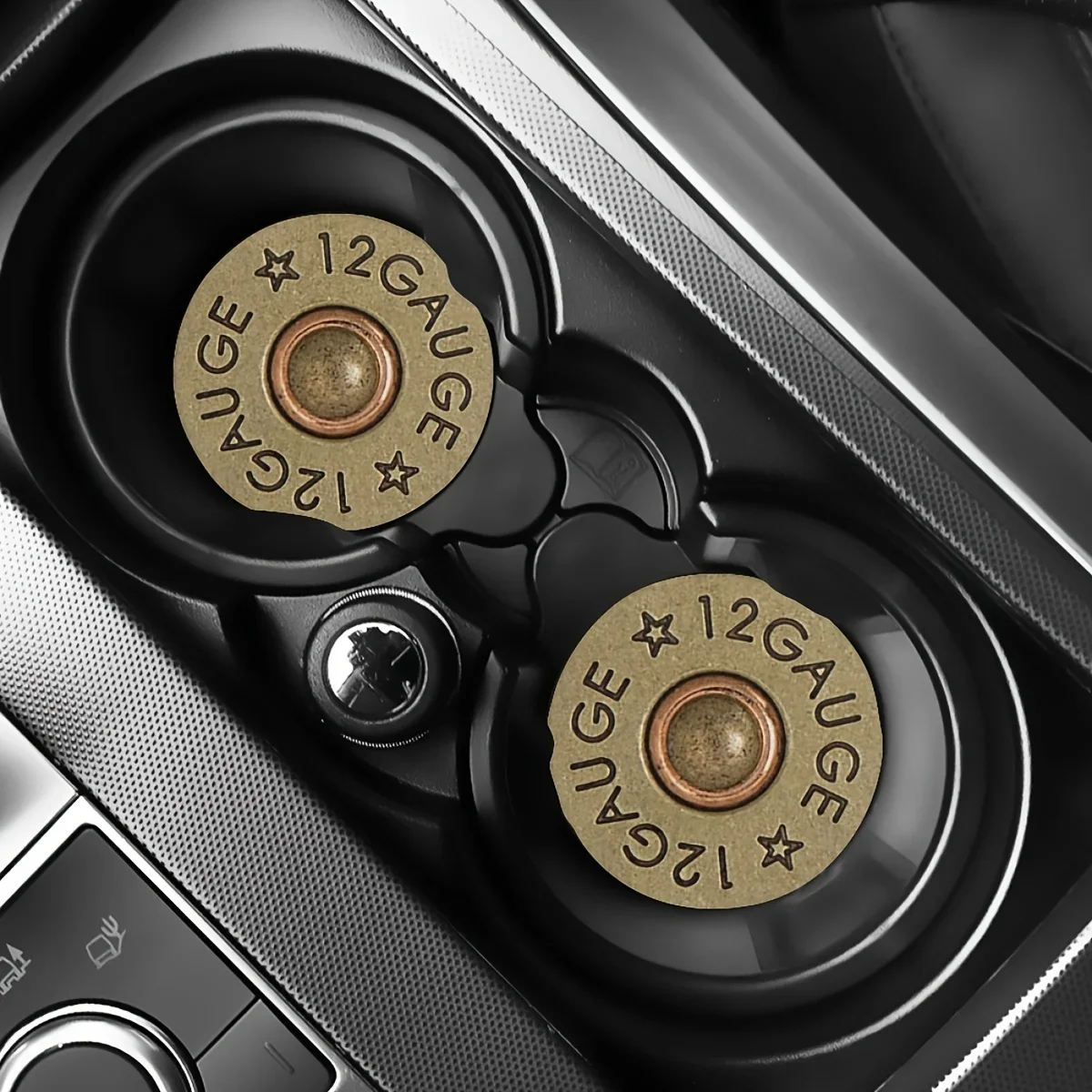 2Pcs 12 Gauge Shotgun Shell Car Cup Coasters, Vintage Non-Slip Auto Cup Holder Pads for Car Interior Decor