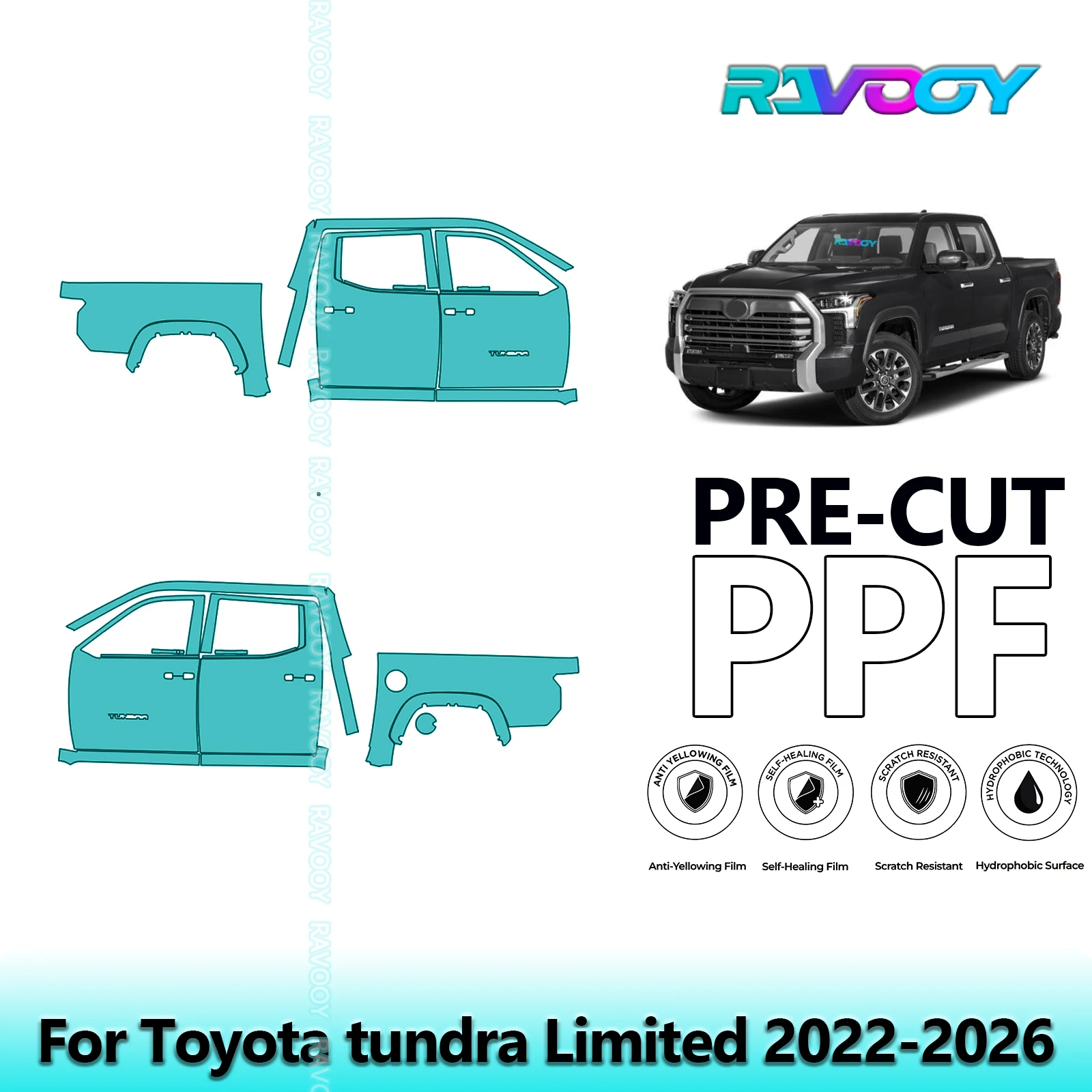 

For Toyota tundra Limited 2022-2026 8.5mil Clear Matte Pre-Cut PPF Door & A/B Pillar Kit TPU Paint Protection Film Set