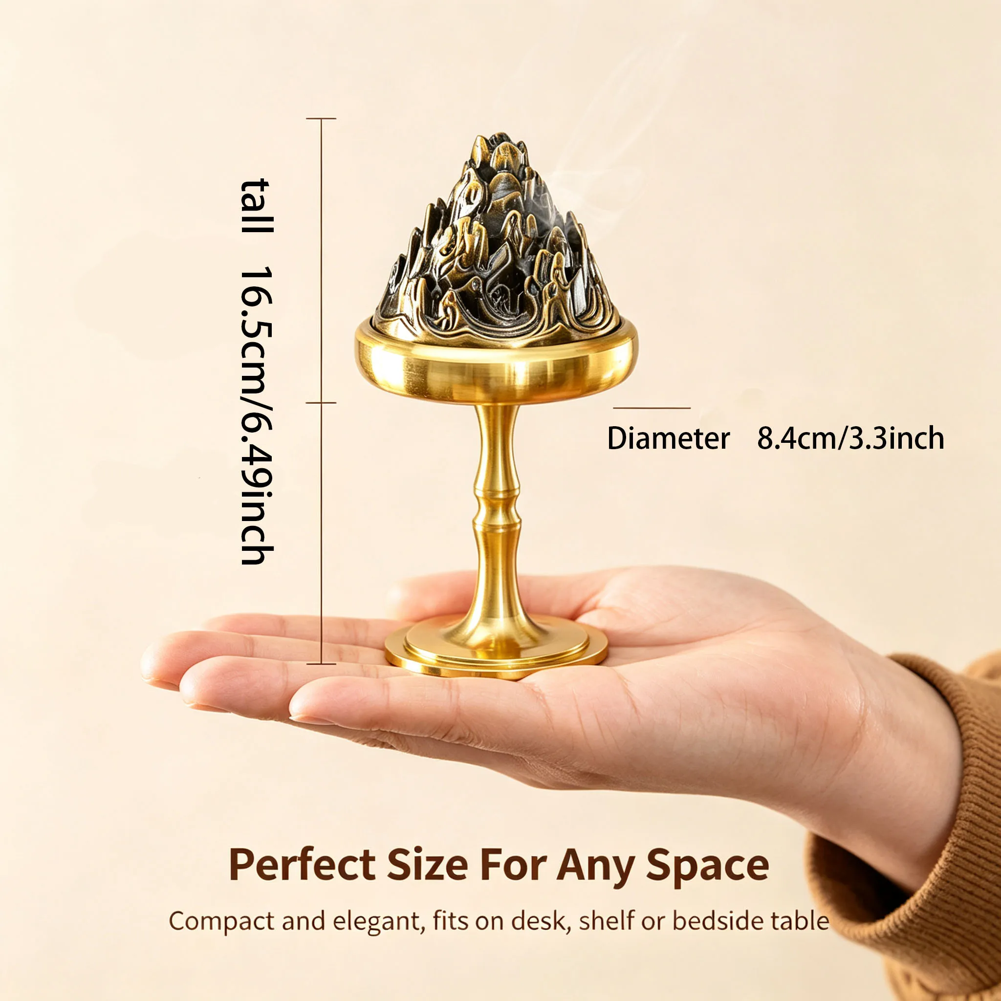 Mountain Range Boshan Incense Burner, High-Leg Alloy Aromatherapy Burner, Hollowed-Out Incense Holder, Home Decor Ornament