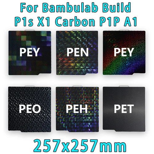 Imagen 2 del producto Placa de construcción Bambulab, hoja de acero con resorte, hoja Pei 257x257, placa de construcción P1s, placa de bambú, laboratorio suave Bambulabs X1 carbono P1P A1