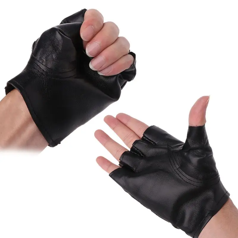 Unisex Fingerless Driving Faux Leather Gloves Motor Cool Studs Sexy Disco Dancing Rock and Roll Black Half Finger Mitten