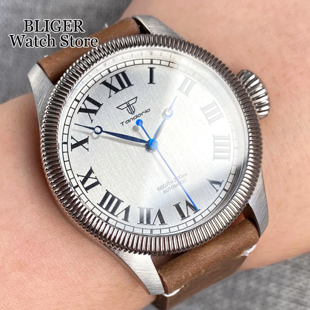 NH35 PT5000 Tandorio Classical 39mm 200M Pilot Diving Mechanical Men Watch Sapphire Glass Roman Numbers Leather Band Screw Crown