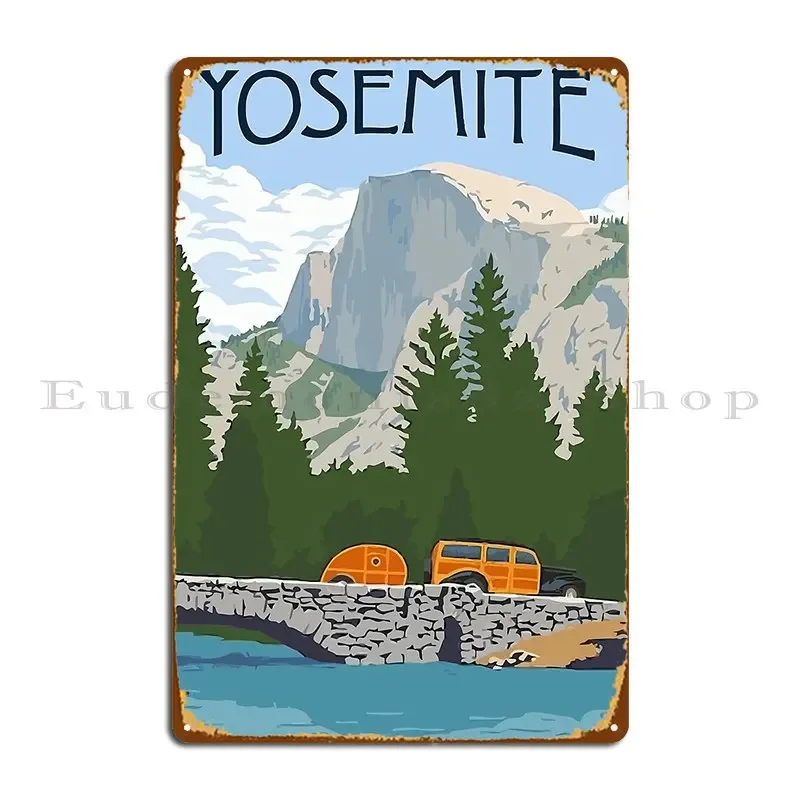Vintage Yosemite Merced River Travel Metal Plaque Kitchen Design Wall Cave Design Living Room Tin Sign Poster