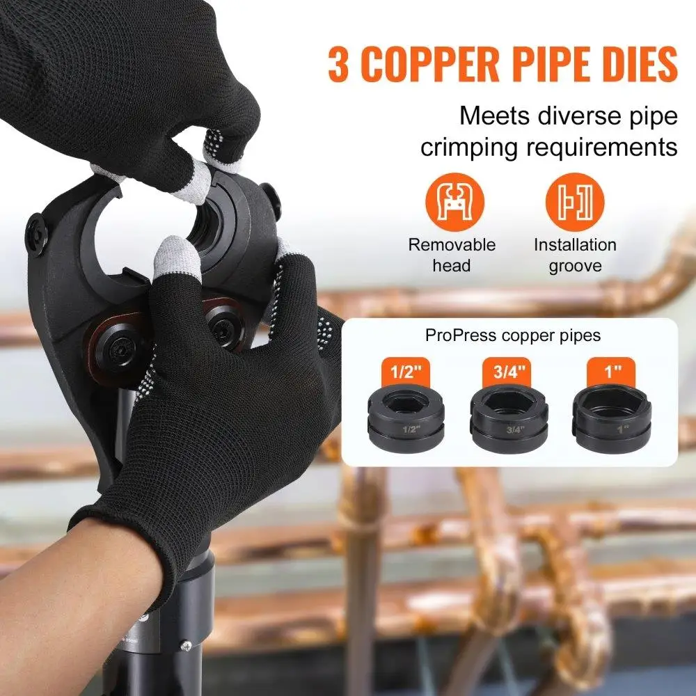 Universal Copper Tube Crimping Tool with 1/2, 3/4, 1 Jaws & Pipe Cutter for Easy Installation