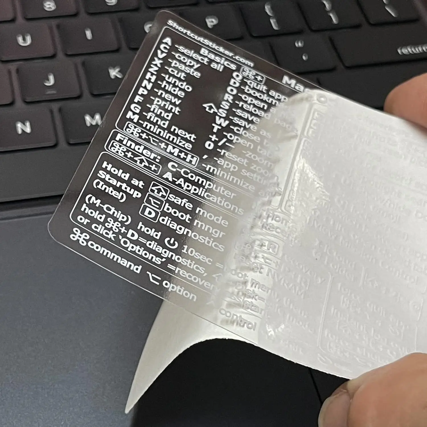 Shortcut Stickers for MacBook Pro/Air Keyboard - Clear/Black, Fits 13-16