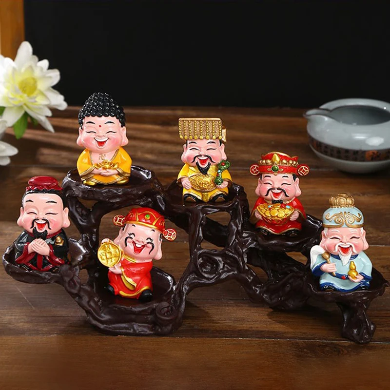 1PC Resin God of Wealth Mascot Ornament Home/Room/Car Decoration Feng Shui Lucky Fortune God Statue Office Craft New Year Gift