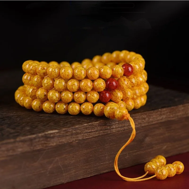 108 Buddha Beads Bracelet Necklace with Original Mineral Vermilion Sand, Realgar Vermilion Sand Candy Beads Bracelet