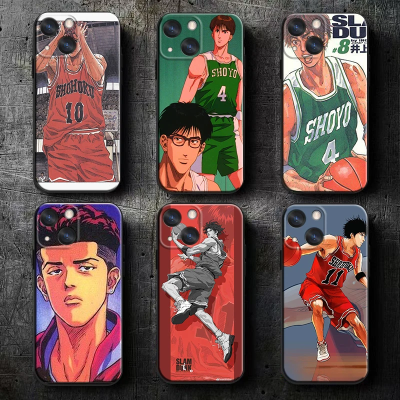 Anime SLAM DUNK Cool Apple iPhone Case For 16 15 14 13 12 11 Mini XS XR X Pro Max Plus Black Soft Cover