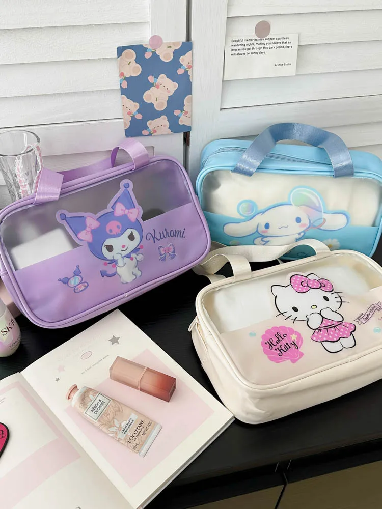 

Sanrio Kawaii Hello Kitty & Kuromi Cosmetic Bag Organizer, Cinnamoroll Melody Pattern Portable Tote Pencil Pouch