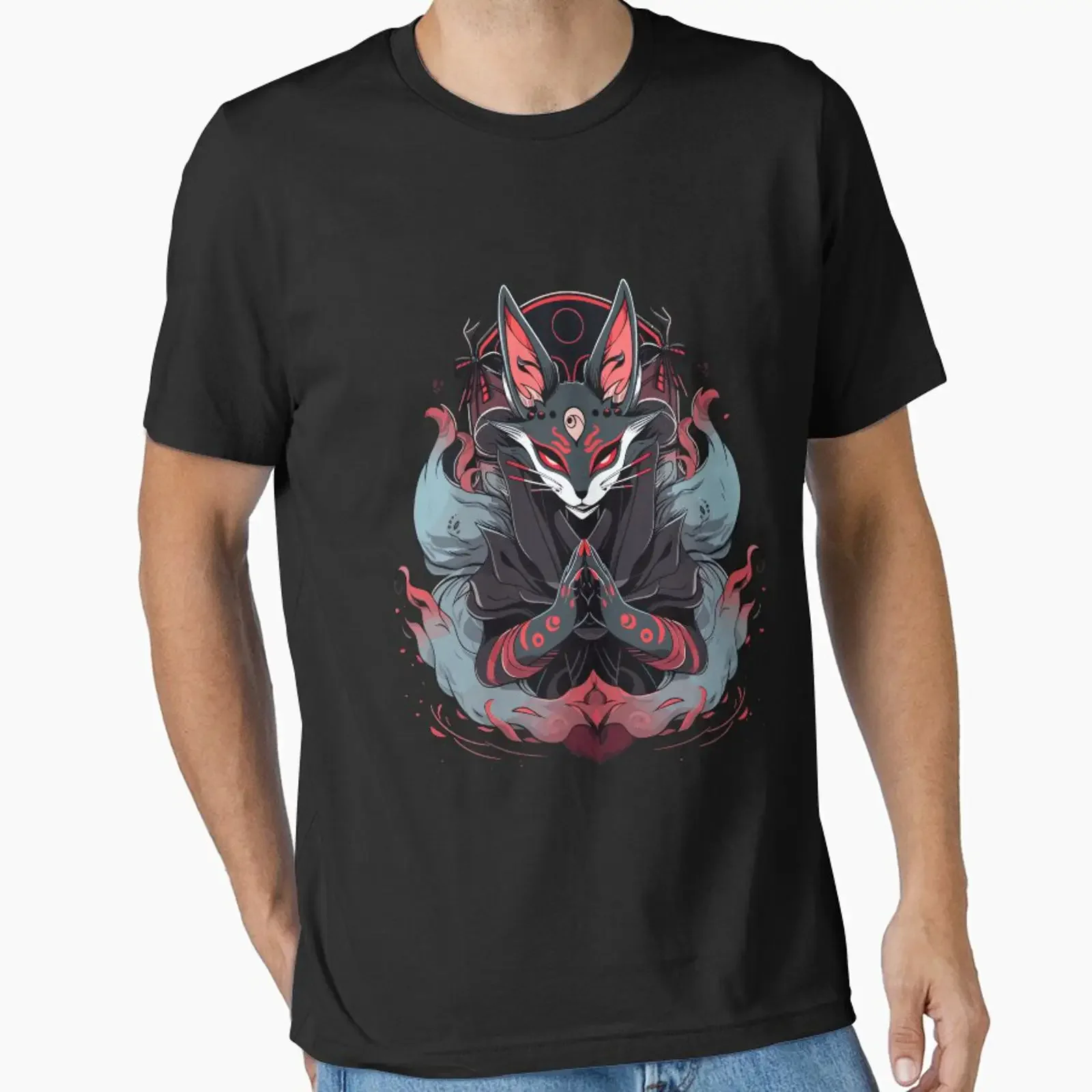 Anime Kitsune, entworfen und verkauft von Dusk Votum, Vintage-Waschung, bequeme Designerkleidung, modische Grafik, Stretch-Material, für Herren.