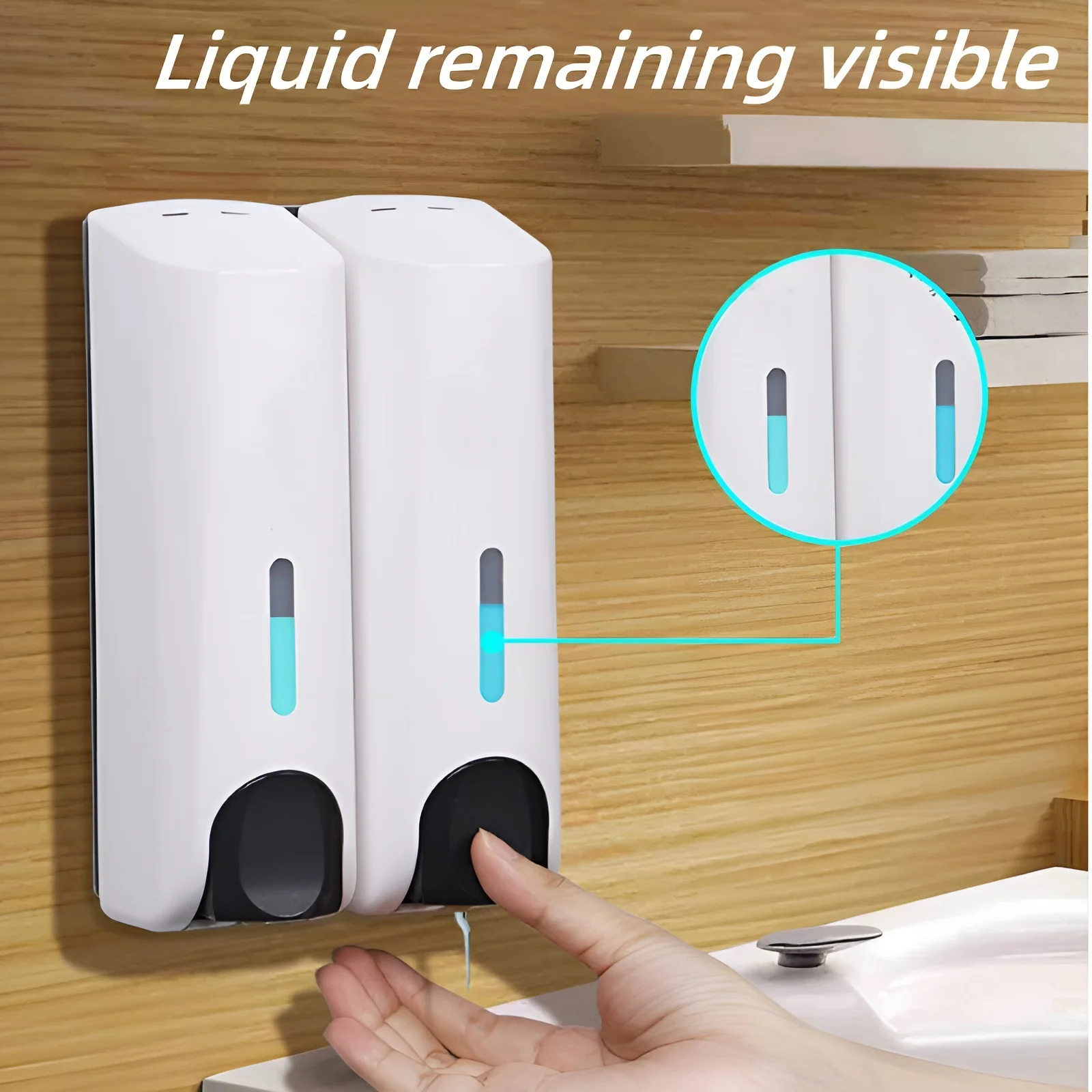 2pcs Wall Mounted Hand Sanitizer Dispenser, Press Type Liquid Soap Shower Gel Shampoo Dispenser, Bathroom Accessories, 2x 350ml