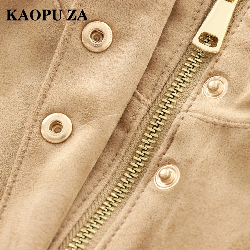 KAOPU ZA 2024 New Autumn Ladies Fashion Real Suede Jacket with Button Retro Slimming Leather Coat Streetwear Style