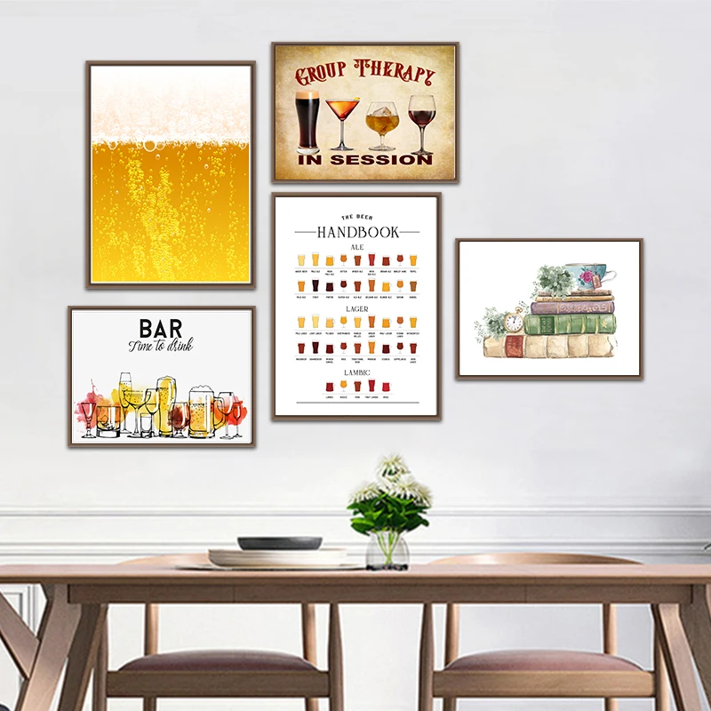 The Beer Handbook Poster Art Prints Kitchen Wall Decor , Beer Guide Chart Canvas Painting Wall Art Picture Restaurant Bar Decor