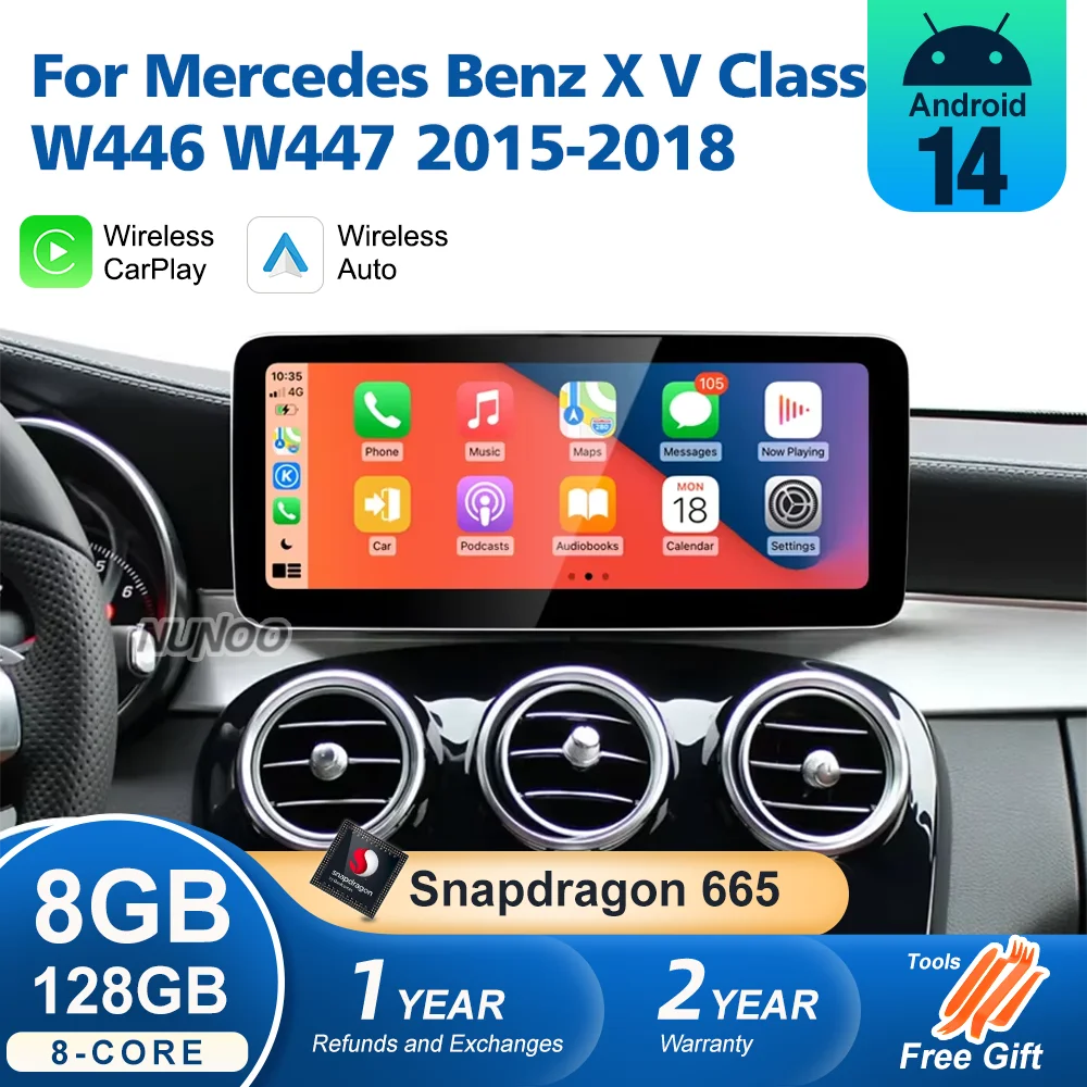 

Автомагнитола с экраном на Android 14 для Mercedes Benz X V Class W446 W447 2015-2018, CarPlay, мультимедиа, GPS, DSP, Wi-Fi, 4G LTE, стерео