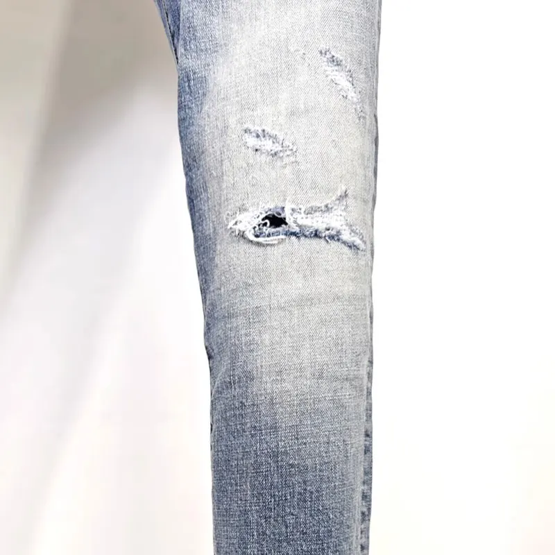 Fashion New High Quality Men's Jeans, Washed, Nostalgic,Y2K Elastic, Slimming, Scratched, Blue Jeans, High Street Hip Hop