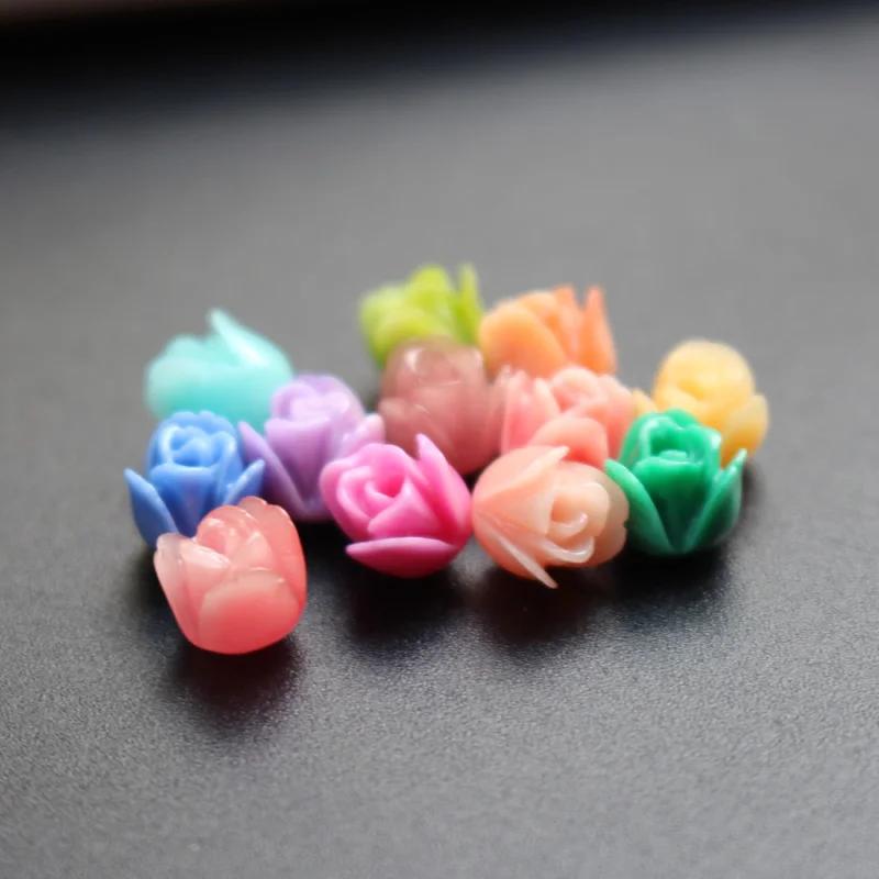 20pcs/Lot 7mm Double ColoredArtificial Coral Tulips Flower Beads Pink&White Color Cabochon Fashion Beads for DIY Jewelry making