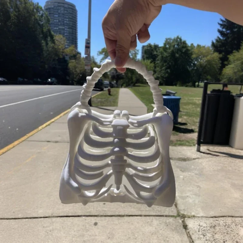 3D Printed Skeleton Bone Purse Gothic Spooky Realistic Ribcage Handbag With Functional Pocket For Halloween Themed Party