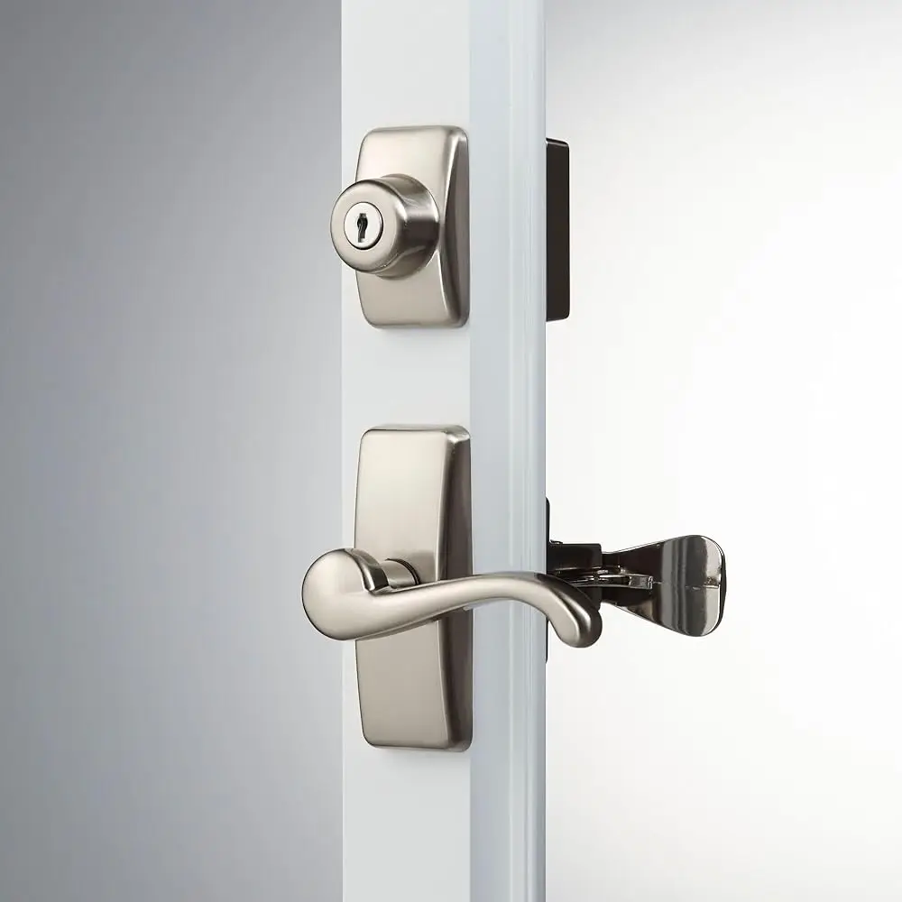 Door Lever With Keyed Deadbolt Lo For And Screen Doors, Satin Nickel (4-Piece Set)