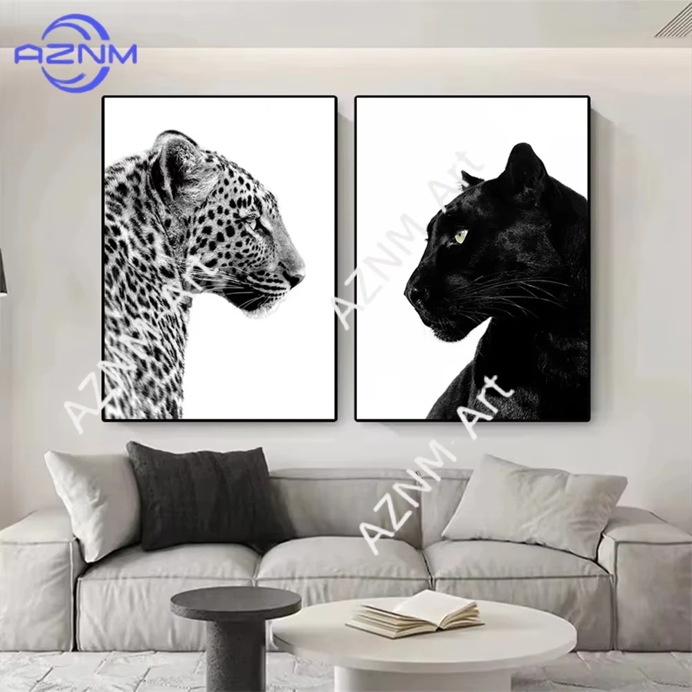 1/2 Stück Schwarz-Weiß Leoparden- und Panther-Wandkunstdrucke Leinwandgemälde Wildtier-Poster Wandbilder Raumdekoration