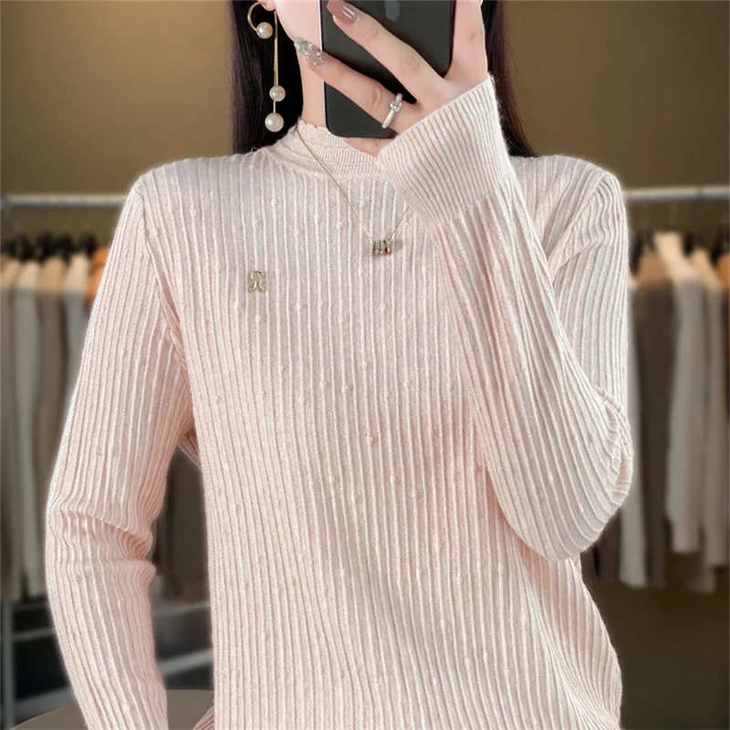 Women's boutique high-end half high neck sweater knitted cashmere sweater Women's pullover long sleeved new cashmere sweater