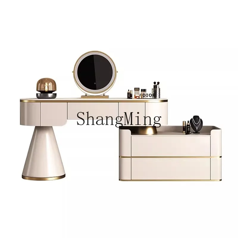 

ZYH solid wood master bedroom dresser storage cabinet integrated modern simple rock slab light luxury makeup table