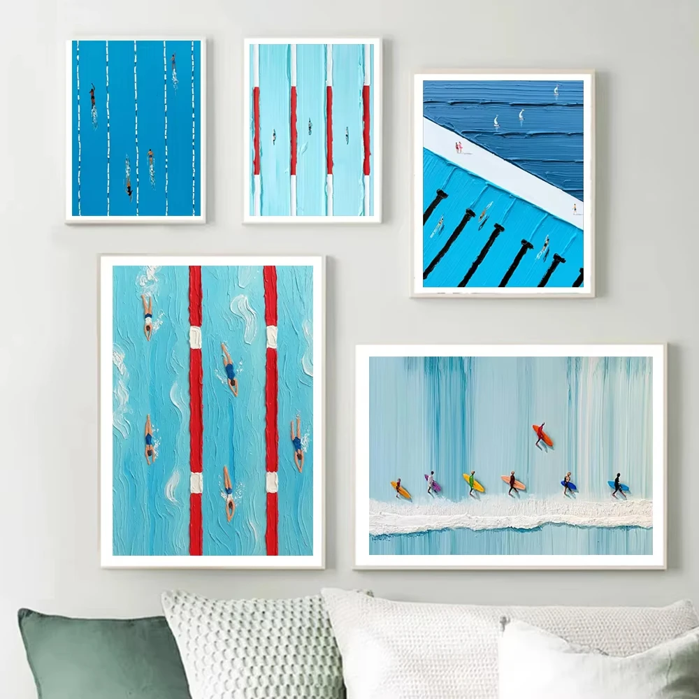 Abstrakter Kunstdruck, blaue Textur, Schwimmbad, minimalistisches Leinwandgemälde, moderne Heimdekoration, ungerahmtes Sommerposter