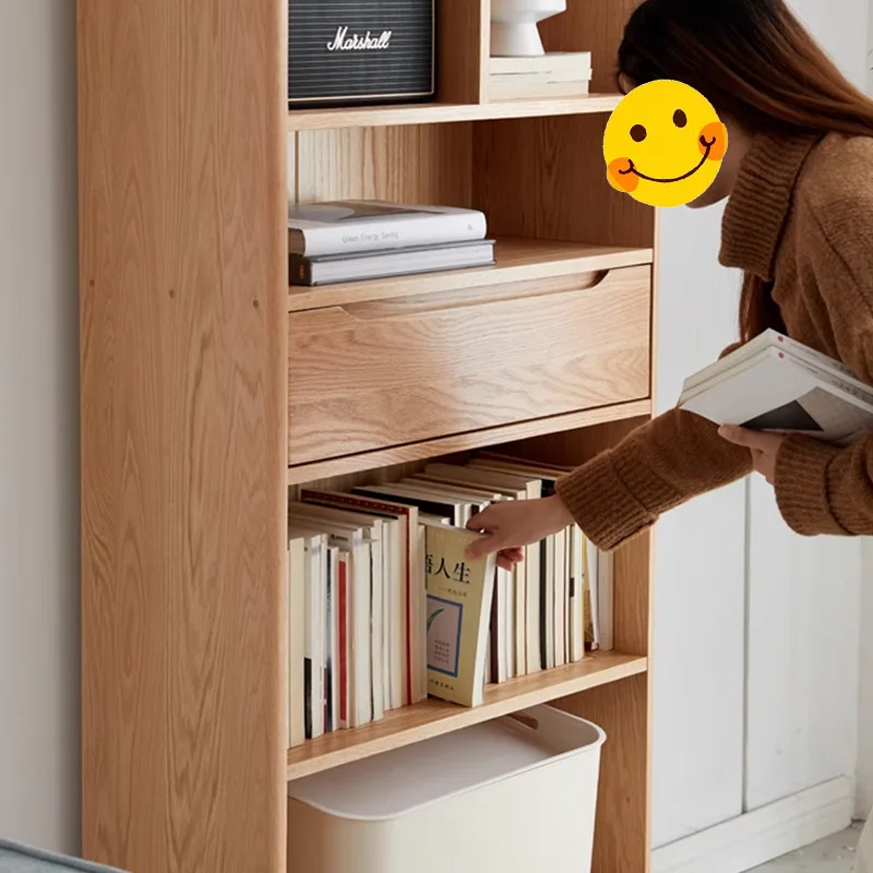 

Solid wood bookcase Nordic simple bookshelf Oak floor-to-ceiling locker Glass door Storage cabinet Shelf