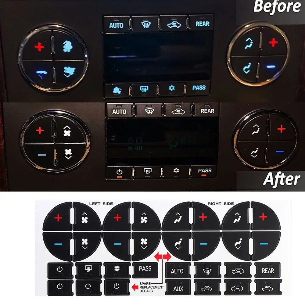 

Hot Replacement Decal Climate Control AC Dash Button Sticker Repair Kit For GM Tahoe Suburban Avalanche Silverado Yukon