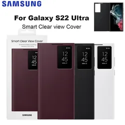 Original For Samsung Clear View Smartphone Cover for Galaxy S22 Ultra S-View Flip Cover Shockproof  EF-ZS908
