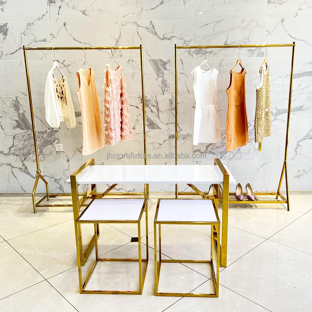 Custom.Cheap Factory Price Clothes Stands & Shoe Racks Lingerie Store Display Furniture Gold Nesting Tables