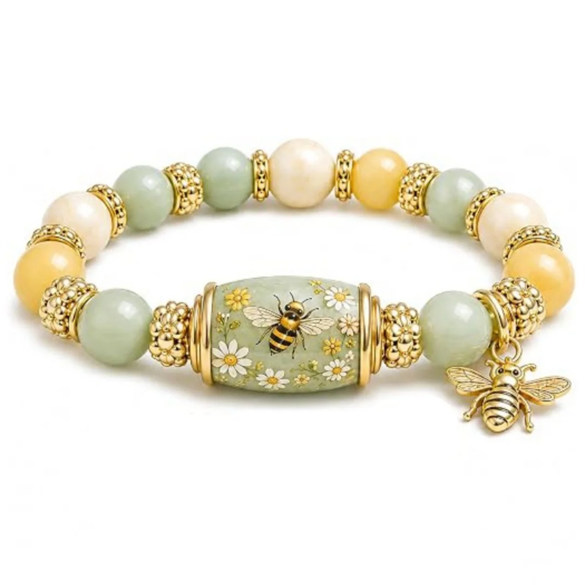 Zarte Armbänder im Frühlingsgarten-Stil mit Glasperlen für Damen und Herren, mit Charm-Anhängern wie Kolibri, Sonnenblume, Biene und Ochsenkopf, Heilschmuck. – Detail 31