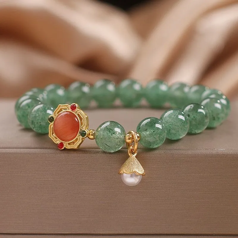 Natural New Green Strawberry Quartz Qiankun Mirror Beads Bracelet Charms Jewelry Gift Fashion Gemstones Amulet Accessories Women
