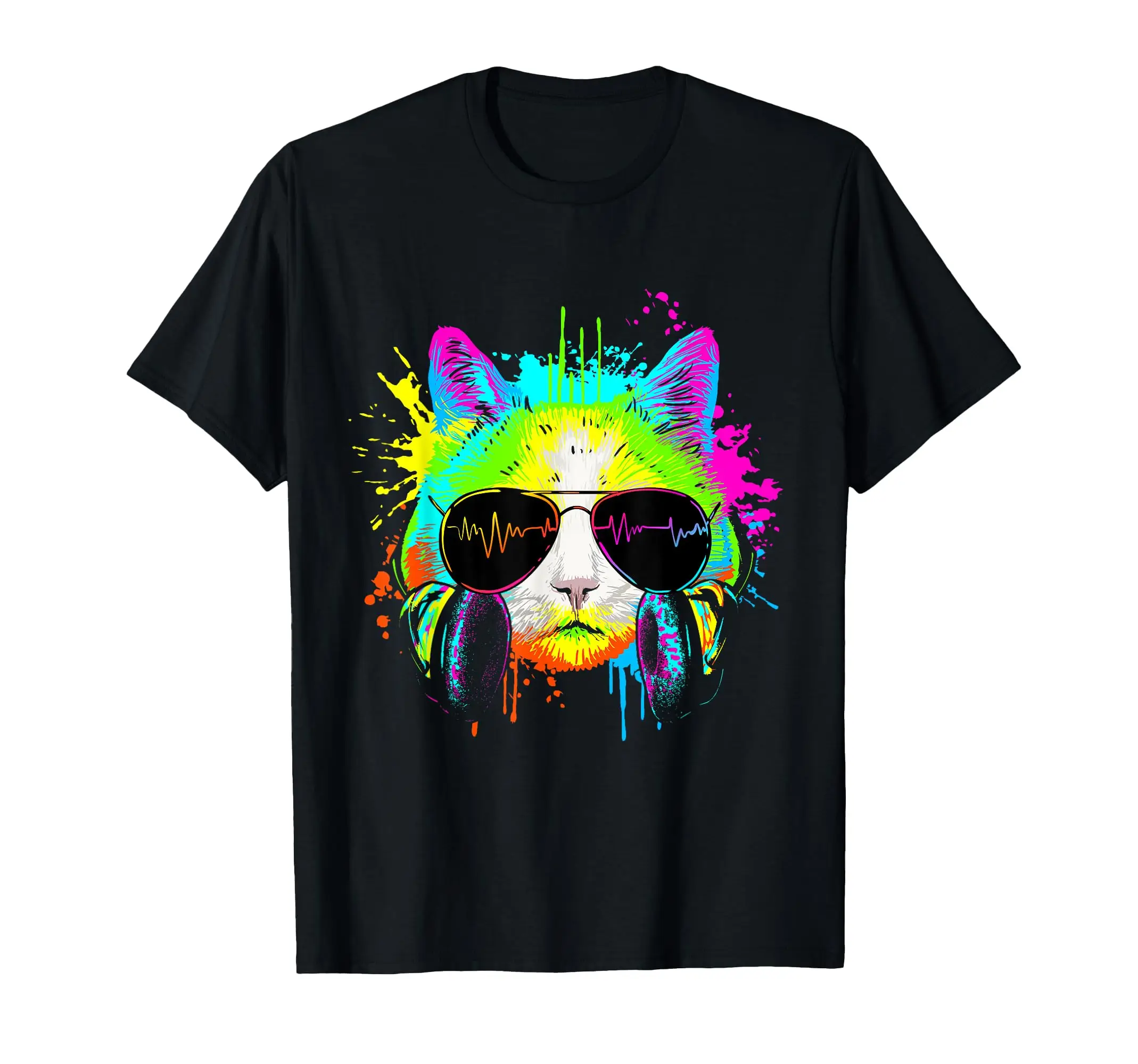 

Funny Kitten Rainbow Rave Music Cat T-Shirt