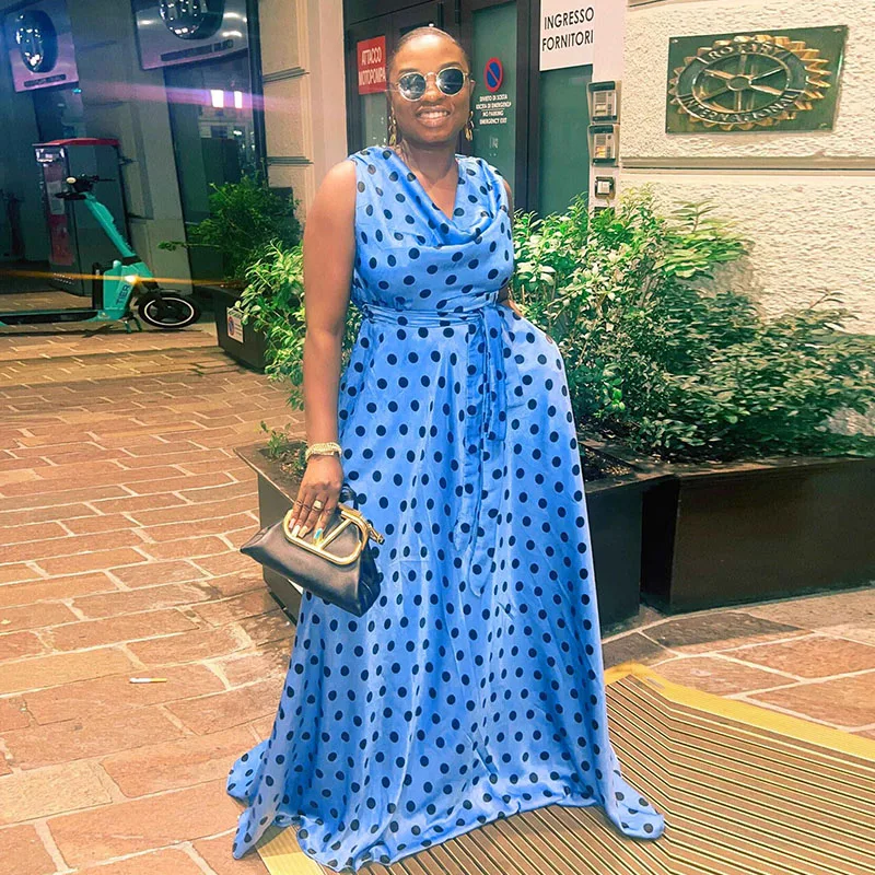 

Elegant Polka Dot Printing Maxi Dress for Women Sundress Sleeveless Bohemian Backless Loose Party Club Summer Long Dresses Robes