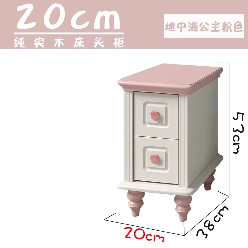 Pure solid wood little princess bedside table 30/40/50 cm60 wide American style children's bedroom girl storage drawer cabinet