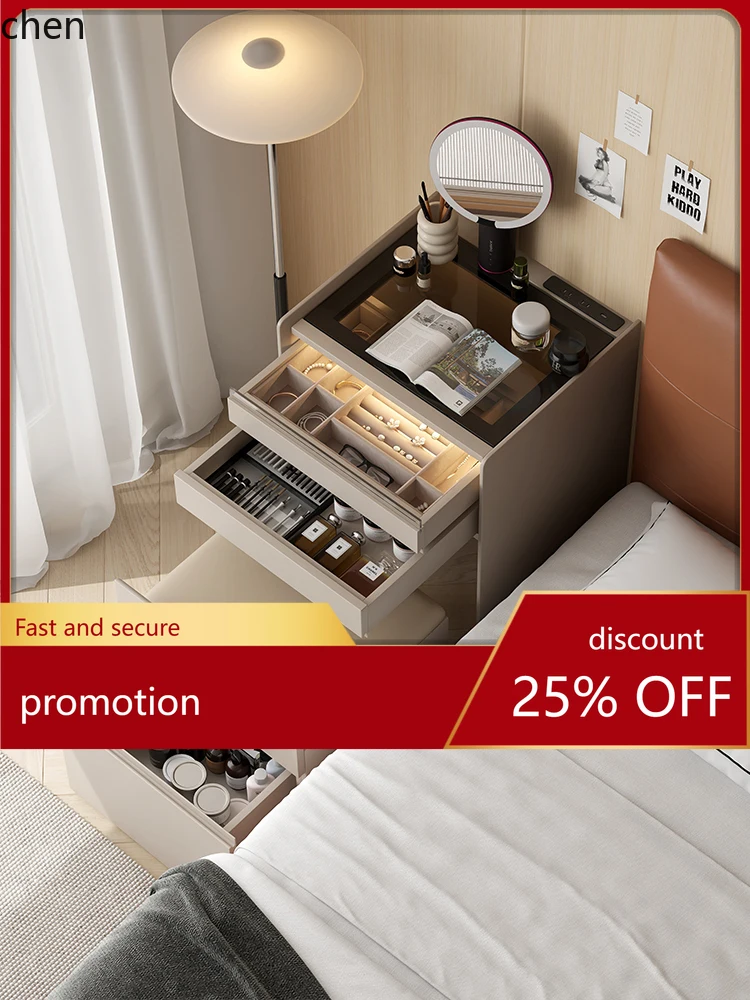 

HT Minimalist Solid Wood Bedside Table Integrated Dressing Table Bedroom Bedside Mini Storage Cabinet Makeup Table