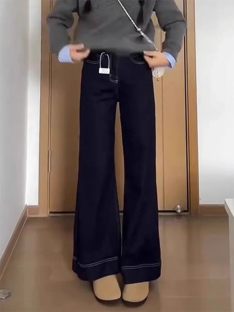 กางเกงยีนส์ขากว้างทรงสลิมสำหรับผู้หญิง รุ่นใหม่สำหรับฤดูร้อน ทรงหลวม เอวสูง กางเกงขายาวลำลอง สวมใส่สบาย