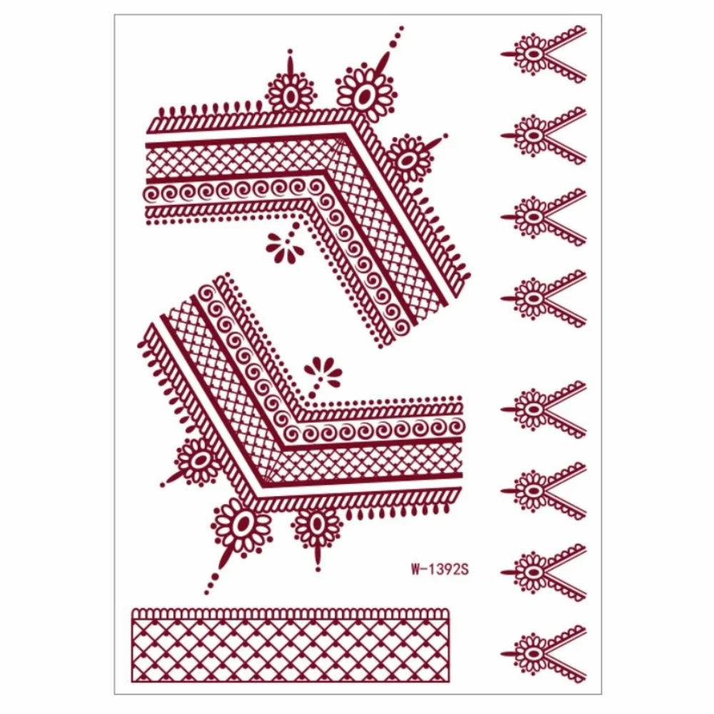 

Red Mehndi Stickers Henna Tattoo Stickers Lace Fake Tattoo Wedding Tool Red Henna Tattoo Decals Legs Arm India Flower