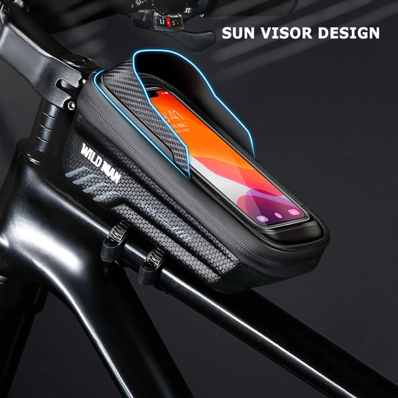 WILD MAN Front Bicycle Frame Bag  Rainproof  Touch Screen Bicycle Bag Phone 6.8INCH Hard Shell Bike Bag Mtb Accessories