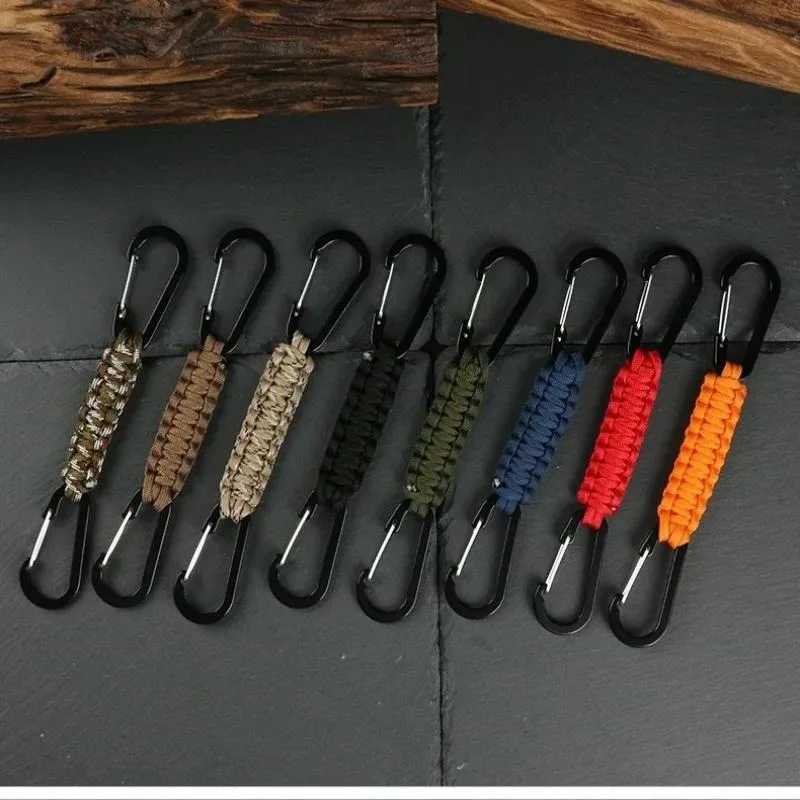 

Paracord Keychain DIY braided double-buckle lanyard double carabiners for outdoor rescue emergency camping and backpack buckles