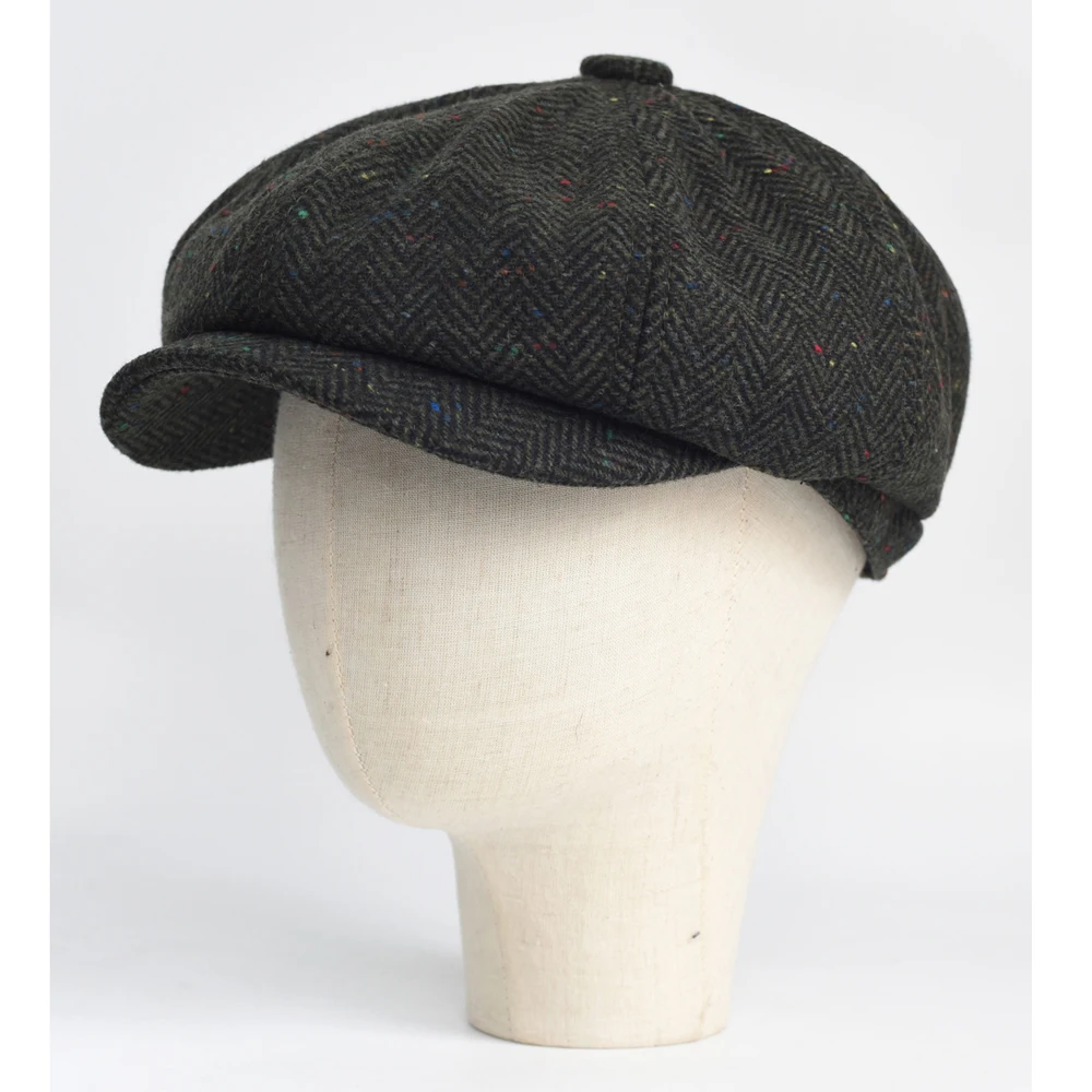 Wool Tweed Herringbone Newsboy Cap Gatsby Octagonal Hat Men 8-Quarter Panel Cabbie Flat Caps Women Driver Beret Hat