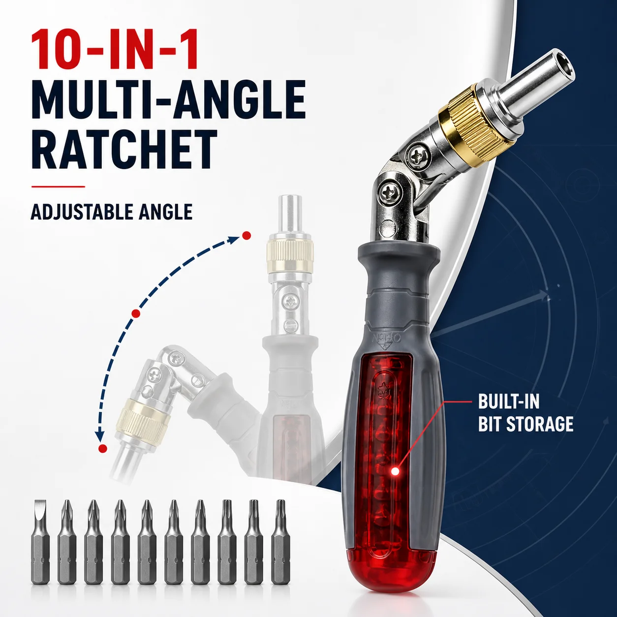 10 in 1 Adjustable Angle Ratchet Screwdriver Set S2 Steel Bits 3 Way Reversible Tool for Tight Spaces Home DIY Furniture Repair
