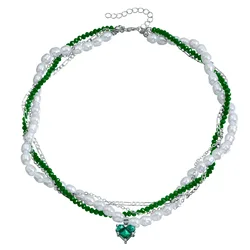 New fashion trend accessories Pearl crystal zircon love pendant wrapped multi-layer necklace for women Holiday gift