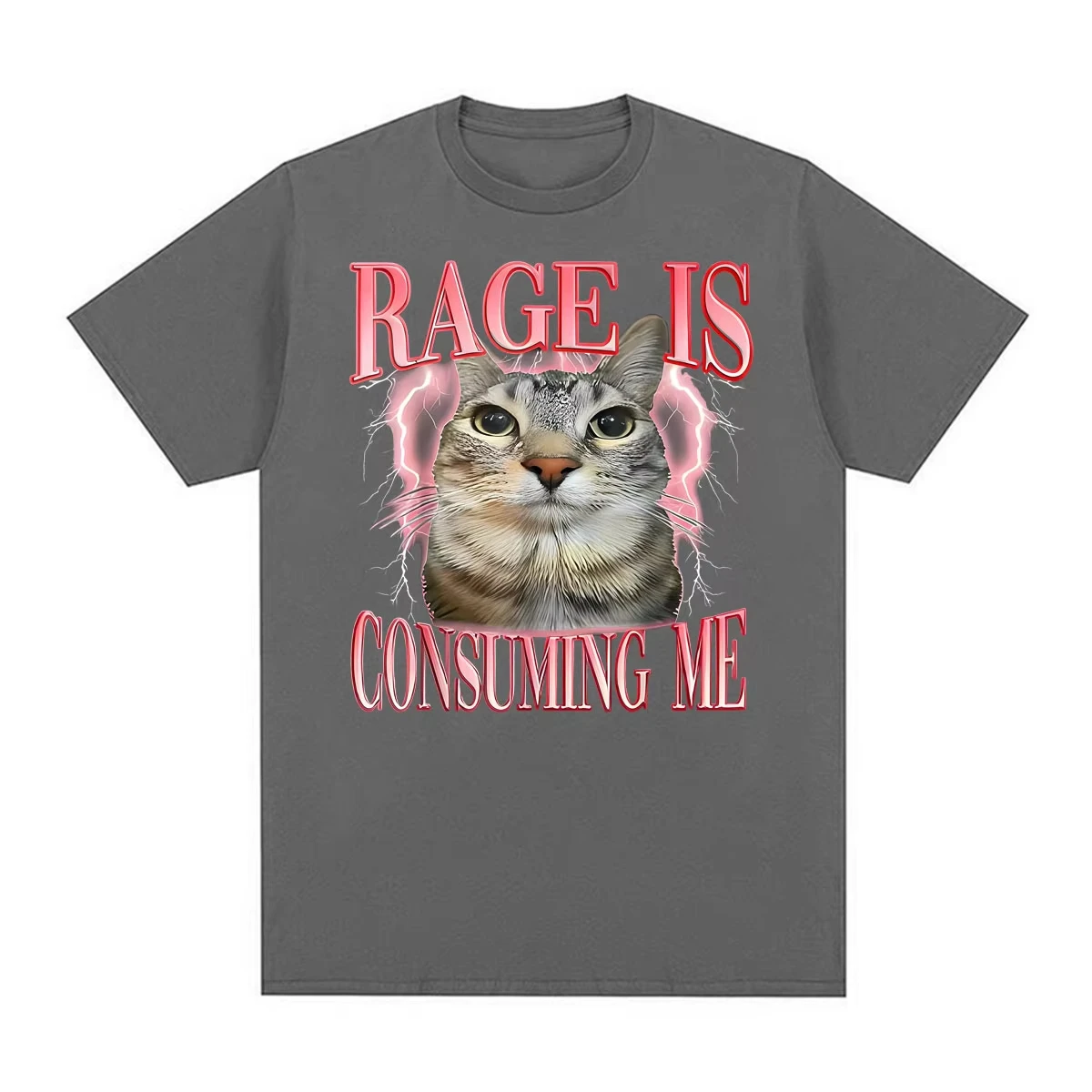Funny Cat Meme Rage Consumes Me Edgy Graphic T Shirt Men's Clothing High Street Oversized Tee Shirt Unisex Casual Cotton T-shirt
