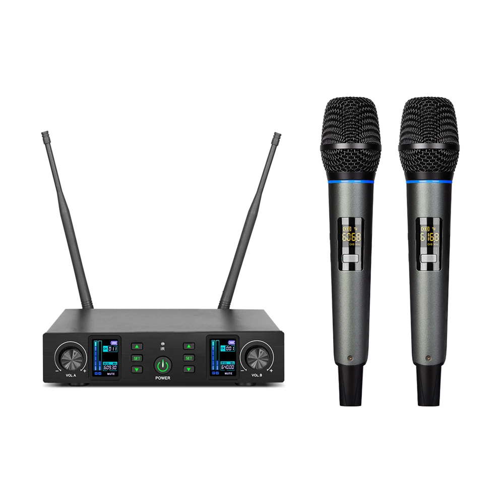 

UHF Dynamic Wireless Microphone Professional Karaoke Handheld Metal Noise Cancelling Lightweight Transmitter Receiver For Stage